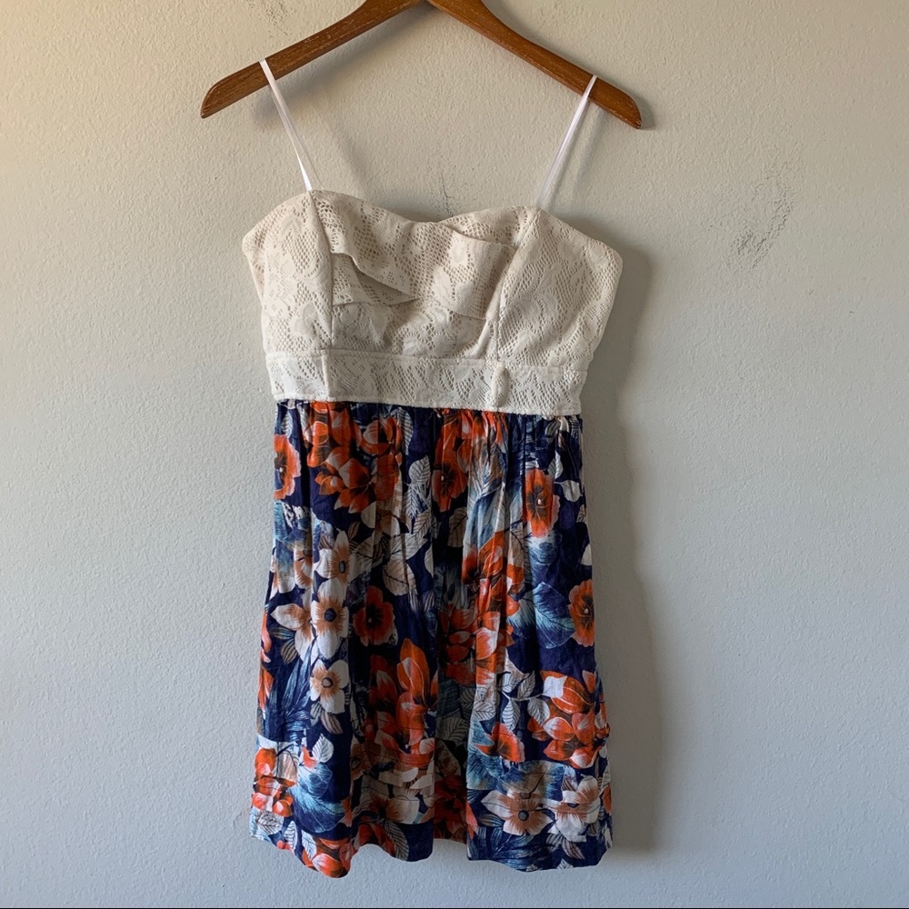 City Triangles Crochet and Floral Strapless Dress